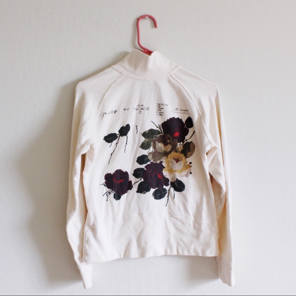 Zip-up yoga sweater, vintage floral